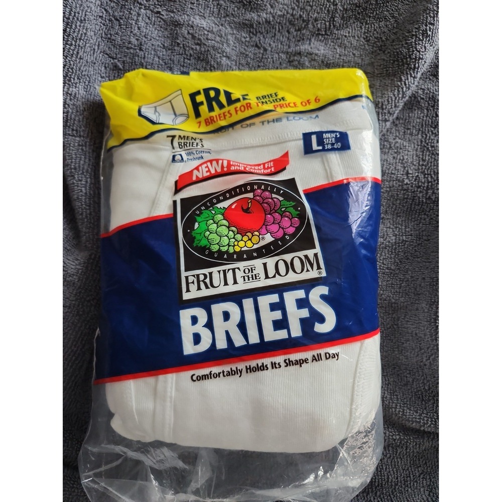 VTG FRUIT OF THE LOOM 7 PACK Men's Briefs Sz L(38-40) White 1996 New Pack